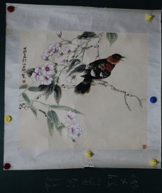 （资深藏家叶敦序旧藏，蜀中名人书画）四川省花鸟画会副会长、中国近现代名家郭汝愚精美工笔花鸟一幅。（尺寸：59×64.5cm）