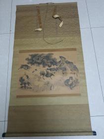 民国日本装裱石印《十二生肖》画一轴