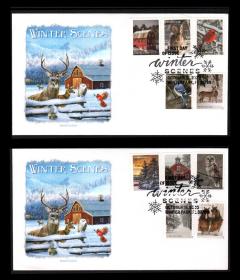 【67-12】2020年10月16日美国首日封两枚一套，冬天景色，贴永久邮票一套十枚。