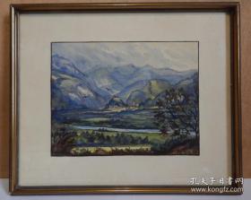 【85-4】1931年德国水彩画《山间小镇风景》带德国原镜框，画家签名。