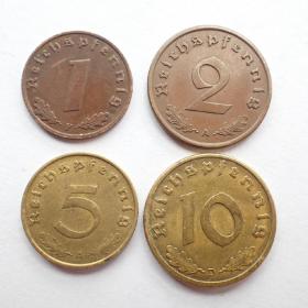 德国1939年铜币一套4枚默认随机发货