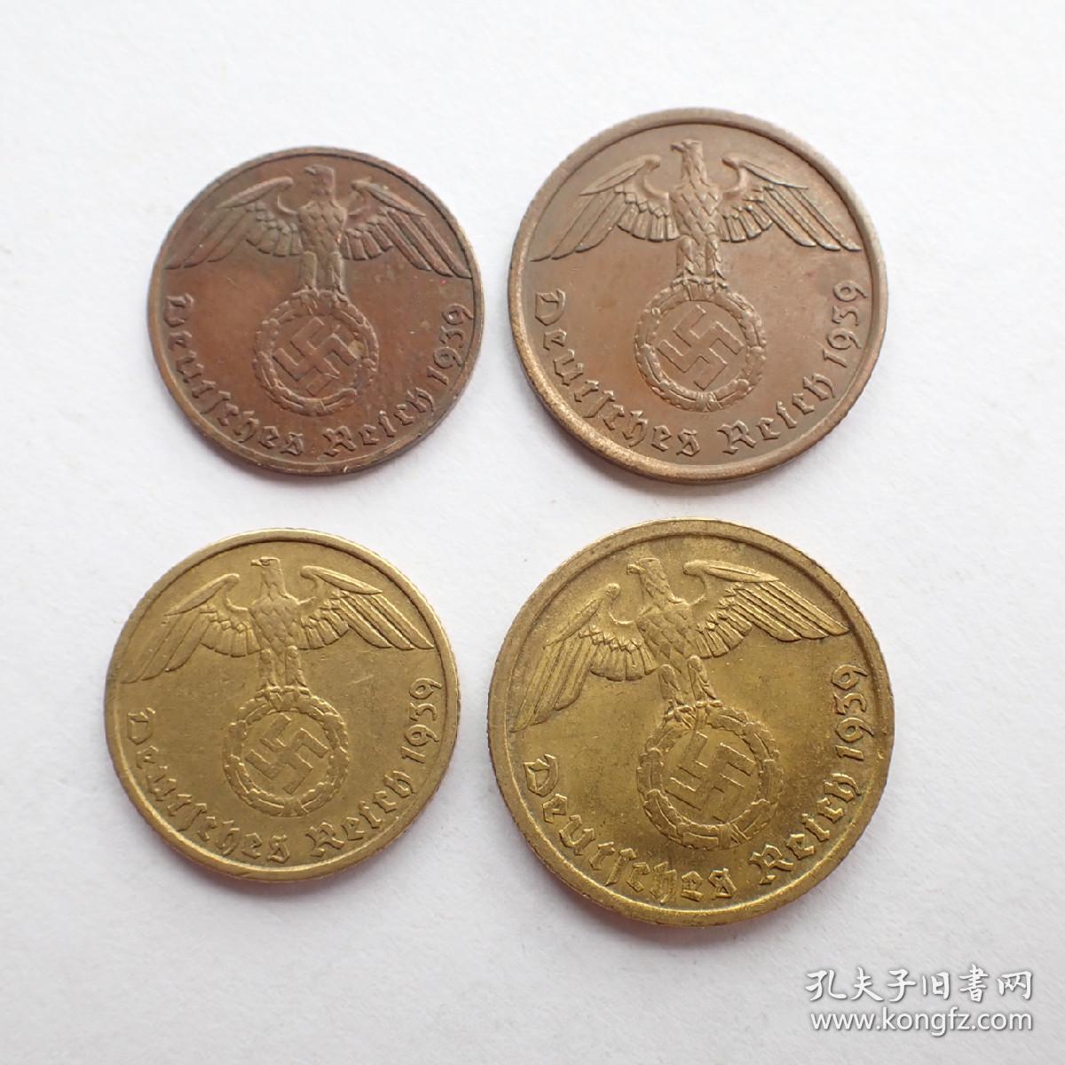 德国1939年铜币一套4枚默认随机发货