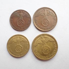 德国1939年铜币一套4枚默认随机发货
