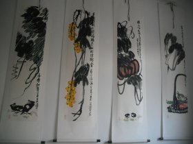 名画家周自豪（禅一）精品花鸟四条屏 纸本立轴 单张画芯尺寸：136X33厘米