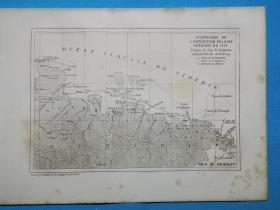 1882年地图《1878年瑞典极地探险的行程，从切尔柳斯金角到海峡itineraire de l'expedition polaire suedoise de 1878.depuis le cap tscheljuskin jusqu'au détroit》尺寸30*21.7厘米，反面有字，