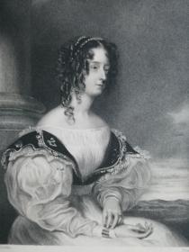 1836年钢版画,英国贵族《夏洛特·巴特勒夫人lady charlotte butler1679–1725》尺寸23.3*14.2厘米，背面空白，查尔斯Charles的妻子，康沃利斯Cornwallis第四夫人，英国肖像画家安德鲁·莫顿 (Andrew Morton1802–1845)绘画，dean雕刻