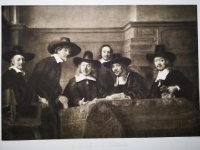 1908年照相凹版版画《伦勃朗作品-布料经销商联合会Die Syndici der Tuchhändler》尺寸39.5*51.5厘米，出自17世纪最伟大的荷兰画家，伦勃朗·范·赖恩（rembrandt van rijn，1606-1669）油画作品，藏于荷兰阿姆斯特丹国立博物馆，雕刻师hanfstaengl