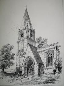 1856年石版画《英国.圣约翰浸信会教堂st.john,barnack,northampton》尺寸37.5*27.1厘米---也叫巴纳克施洗者圣约翰教堂，位于英格兰的巴纳克村，现在位于英格兰剑桥郡礼仪县的彼得伯勒市，传统上与​​北安普敦郡有关，出自英国建筑师,约翰·约翰逊John Johnson,1807-1878绘画作品，专门从事哥特式风格的宗教建筑和教堂，雕刻师：Alfred Newman