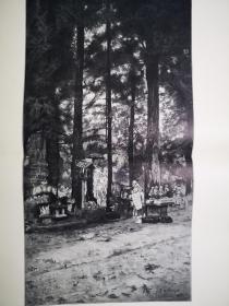 1895年大幅木刻版画《日本.日光附近的佛教墓地buddhistischer kirchhof bei nikko》尺寸55*40.4厘米，背面空白，出自奥地利画家弗朗茨·霍亨伯格Franz Hohenberger,1867-1941 油画作品