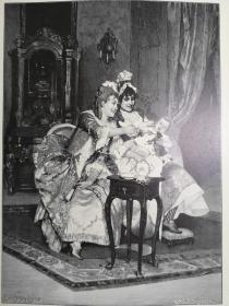 1895年大幅木刻版画《不仁慈的小殿下die kleine ungnädige hoheit》尺寸41.3*28.2厘米，出自19世纪德国画家，利奥波德·施穆茨勒（Leopold Schmutzler，1864–1941）的油画作品