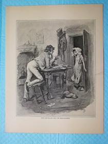 1892年 木版雕刻+凸版印刷《迪克·斯威夫勒和侯爵夫人dick swiveller and the marchioness》尺寸29*22.3厘米，背面空白--出自 1841 年小说 《老古玩店The Old Curiosity Shop》 中的一个虚构人物