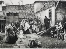 1892年照相凹版版画《逮捕eine verhaftung》尺寸22.7*30.8厘米，较深压痕--出自德国画家，路德维希·伯克曼（Ludwig Bokelmann，1844-1894）的油画作品，莱比锡出版公司出版