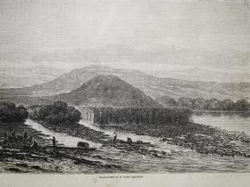 1864年木刻版画《秘鲁.阿普里马克河口embouchure de la riviere apurimac》尺寸30*21.7厘米，反面有字，是秘鲁南部的一个大区，位于安第斯山脉（区名是克丘亚语，意思是“众神说话的地方”，形容当地的高山）