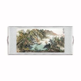 手绘作品（已装裱）【画家授权】09-陆雪峰，中美协会员，精选卷轴作品， 172x78cm   【春山翠谷图】