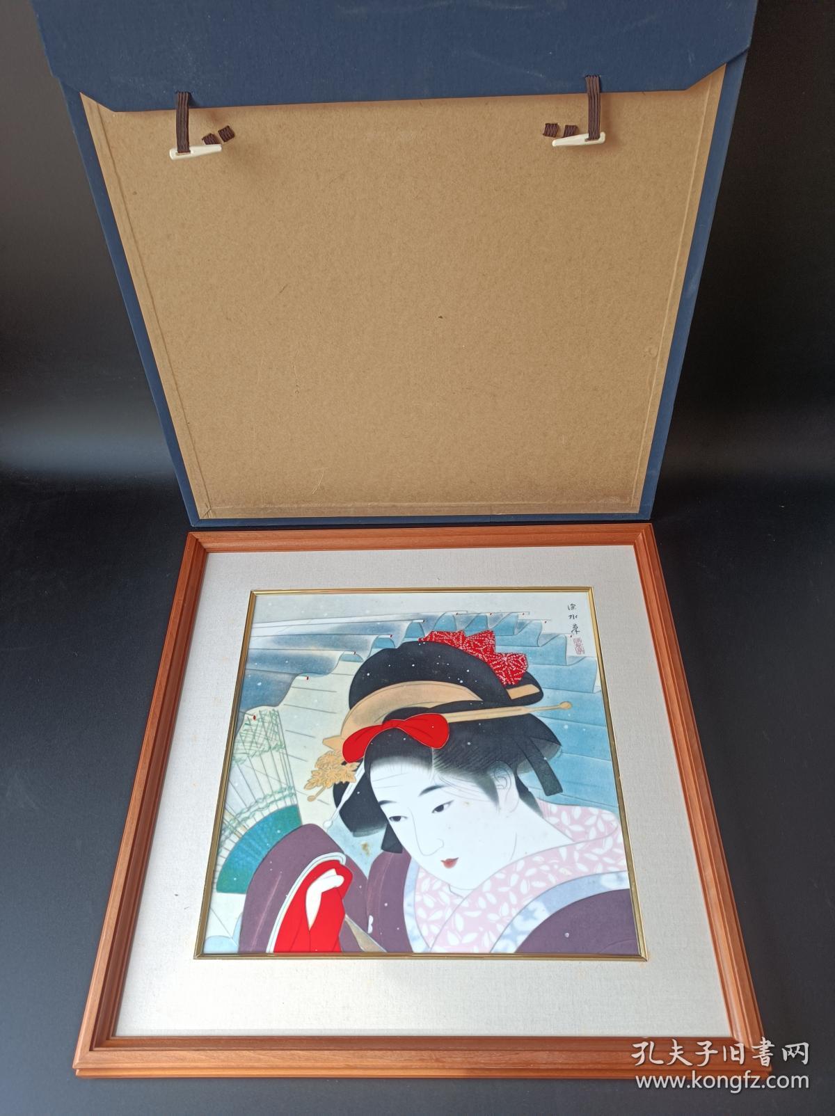 东瀛美术-美人绘巨匠 伊东深水名作《吹雪》有田烧 瓷板画 窑元-东洋