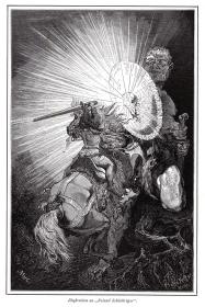 《罗兰·盾卫》（Roland Schildträger），木刻版画，Johann Friedrich Mox 绘画，K. F. Rüffer 雕刻，德国，19世纪，版画尺寸22 × 15厘米，卡纸尺寸：30 × 21厘米