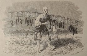 【G612】1864年木刻版画《清朝时期老北京的职业捕鼠人》（le tueur de rats，a pekin）---- 后附卡纸30*21厘米