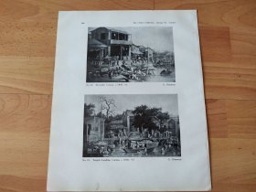 【G2449】1924年书页图版反正面4幅P266《中国广州十三行：广州河堤岸，河岸边的庙宇，十三行怡和行巨富伍秉鉴像，十三行茂官行商卢文锦像》（riveraide，canton，1830）--早期西方铜版画中的中国----摘自1924年《中国通商图》一书-- 图版纸张30*24厘米