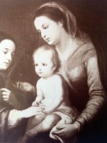 【世界艺术瑰宝】1880年原版蛋白照片《圣凯瑟琳的神秘婚礼》（SPOSALIZIO DI S CATERINA）-- 出自17世纪西班牙巴洛克黄金时代绘画大师，西班牙最有影响力的画家，巴托洛梅·牟利罗（Bartolomé Esteban Murillo，1617-1682）作于1655年的油画 -- 所谓神秘婚姻，是一种纯粹精神上的一种“婚姻”-- 衬板40*31厘米，照片尺寸25*20厘米