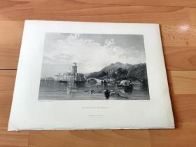 1886年钢版画《风景画：威尼斯海湾》（IN THE GULF OF VENICE）-- 出自英国风景画家，克拉克森·弗雷德里克·斯坦菲尔德（Clarkson Frederick Stanfield，1793-1867）的绘画作品 -- 雕刻师：B.Wallis -- 选自《当代艺术精选》-- 版画纸张36.5*26厘米