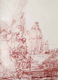 1881年珂罗版版画《大师素描作品：圣墓》（Grablegung）-- 出自欧洲17世纪最伟大的画家之一，荷兰历史上最伟大画家，伦勃朗（Rembrandt van Rijn，1606-1669）的素描作品 -- 维也纳艺术画廊出版 -- 版画纸张34*26厘米