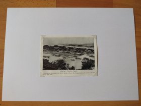 【G2619】1945年书页插图《中国福州,福州闽江》(foochow, Fukien)-----这幅上城区的景致展示了前景中的木筏以及闽江中的各式船舶-----后附卡纸30*21厘米