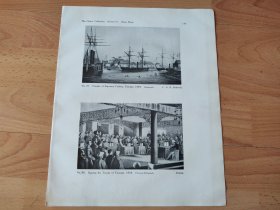 【G2350】1924年书页图版反正面4幅P139《第二次鸦片战争：天津三岔河口及北岸著名建筑崇禧观，签订中英天津条约，英法联军攻占天津大沽口要塞》（temple of supreme felicity，tientsin，1858）--早期西方铜版画中的中国--摘自1924年《中国通商图》一书-- 图版纸张30*24厘米