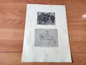 19世纪木刻版画《兰德希尔作品两幅：亚历山大·乔治·罗素勋爵的少年骑马像》（IN THE STABLE；LORD ALEXANDER RUSSELL ON EMERALD）-- 出自英国维多利亚时期著名画家，埃德温·兰德希尔爵士（Edwin Landseer，1802-1873）的绘画作品 -- 版画纸张36.5*26.5厘米
