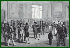 1862年木刻版画《旧金山的社交宴会》（Lunch au Bar，San Francisco）-- 选自《环游世界》-- 版画纸张29*22厘米