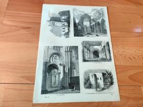 1845年木刻版画《英国中世纪建筑：荷里屋教堂等》（Holyrood Chapel）-- 选自《老英格兰193》-- 版画纸张35*25厘米