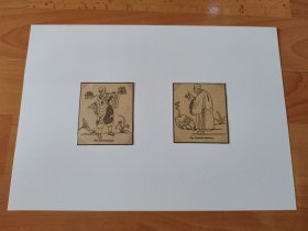 【G1672】1903年书页插图2幅《中国古老术数：勘测风水者和作法召唤神灵者》（ein erdwahrfager，ein teufelsbeschworer）-- 后附卡纸30*21厘米