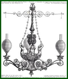 19世纪木刻版画《艺术瑰宝：精美银器--灯具》（THE PARIS UNIVERSAL EXHIBITION，admirable）-- 《1868年法国巴黎第六届世博会》展品精选 -- 后附卡纸32*24厘米，版画纸张23.5*20厘米