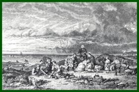 19世纪木刻版画《风景画：希望的彼岸》（The Hope Beyond）-- 出自英国画家，Francis William Topham（1808–1877）的绘画作品 -- 后附卡纸30*21厘米，版画纸张19*13.5厘米