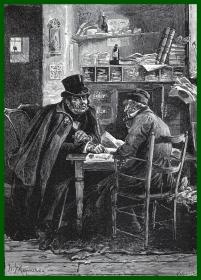 19世纪木刻版画《学术辩论》（Good words）-- 出自英国画家，William John Hennessy（1839–1917）的绘画作品 -- 雕刻师：W.J.Mosses -- 后附卡纸30*21厘米，版画纸张20*15厘米