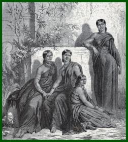 19世纪木刻版画《波西米亚（吉普赛）少女》（Jeunes femmes destinees au role de meriahs ）-- 后附卡纸30*21厘米，版画纸张19*17厘米