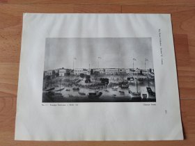 【G2437】1924年书页图版一张反正面3幅P251《中国广州，19世纪早期广州十三行西方工厂区》（foreign factories，1820）---十三行商馆区位于广州城西门外，毗邻珠江，靠近白鹅潭（珠江航道的重要锚地）。这里便于货物通过水路运输，外国商船停泊在黄埔港后，货物通过小船沿珠江运至十三行--摘自1924年的《中国通商图》一书-- 图版纸张30*24厘米