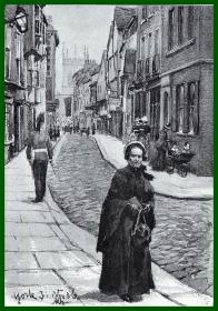 19世纪锌版画《风景画：老城古巷》（A Street in the Old Quarter）-- 后附卡纸30*21厘米，版画纸张17*12厘米