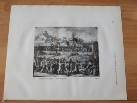 【G2484】1924年书页图版反正面3幅P470《中国南方：1670年大清皇帝出行图，1759年9月平定准噶尔回部得胜图，1759年大清乾隆帝视察皇陵图》--早期西方铜版画中的中国，Johannes Nieuhoff的作品--摘自1924年《中国通商图》一书-- 图版纸张30*24厘米