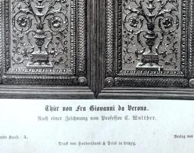 1875年木刻版画《文艺复兴的雕刻艺术：青铜之门》（Thur von Fra Givoanni da Verona）-- 出自文艺复兴意大利画家，弗拉·安吉利科（Fra Angelico/Fra Giovanni Angelico da Fiesole，1387–1455）绘画；雕刻师：Ernst Hermann Walther（1851–1945）-- 莱比锡艺术画廊出版，版画纸张28*19厘米