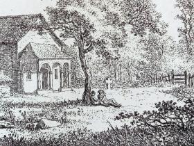 1778年铜版蚀刻版画《森帕赫战役纪念教堂》（Capelle auf dem Schlacht Feld bey Sempach）-- 选自著名瑞士诗人和画家，所罗门·格斯纳（Salomon Gessner，1730–1788）的田园诗系列作品 -- 森帕赫位于瑞士卢塞恩州，1386年在此爆发森帕赫战役，瑞士联邦军队战胜奥地利哈布斯堡家族军队，成为巩固独立的决定性战役 -- 版画纸张43*25厘米