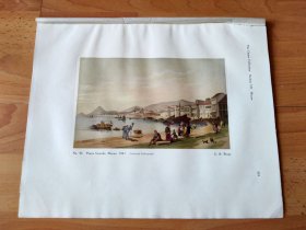 【G2326】1924年彩色书页图版P319《中国澳门，澳门南湾海滨》（ macao，1847）---在澳门历史中，praya grande是葡萄牙殖民时期对澳门半岛南部海滨一带的称呼，意为“大沙滩”或“南湾”。如今该区域的中文官方名称是南湾大马路---摘自1924年的《中国通商图》一书-- 图版纸张30*24厘米