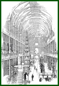 19世纪木刻版画《1851年伦敦世博会主展馆：伦敦水晶宫内景》（Interior of Museum）-- 后附卡纸30*21厘米，版画纸张18*12.5厘米