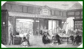 19世纪木刻版画《巴黎百货公司：Compagnie Lyonnaise》（Innere Ansicht eines Verkaufs Salons der Compagnie Lyonnaise zu Paris）-- 后附卡纸30*21厘米，版画纸张24*14.5厘米
