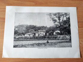 【G2222】1907年书页图版《中国广州，广州的农舍及农田》（farmhouses，canton）----- 图版尺寸26.5*18.5厘米