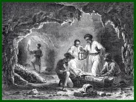 19世纪木刻版画《萨蒙洞穴》（Interieur des grottes de Samoun）-- 后附卡纸30*21厘米，版画纸张17*13厘米