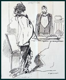 1850年原创石版画《桃色新闻：老板和女秘书办公室内的调情》（THEATRE）-- 选自法国巴黎画廊出版《讽刺漫画周刊》-- 版画纸张27.5*22.5厘米
