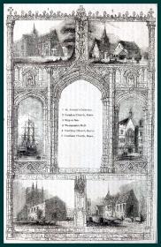 1845年木刻版画《精美扉页设计：文艺复兴时期的英国建筑艺术》（St Patrick's Cathedral）-- 出自18世纪英文古籍 -- 后附卡纸30*21厘米，版画纸张20.5*13厘米