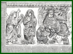 19世纪木刻版画《中世纪的浮雕艺术》（Relief aus der Kapelle S,Ansano）-- 后附卡纸30*21厘米，版画纸张15*11厘米