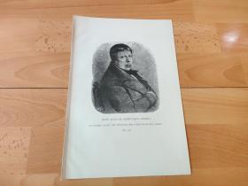 1886年锌版画《艺术大师自画像：让·奥古斯特·多米尼克·安格尔》（JEAN AUGUSTE DOMINIQUE INGRES）-- ，让·奥古斯特·多米尼克·安格尔（Jean Auguste Dominique Ingres，1780–1867） ，著名法国新古典主义画家--《维也纳平面艺术展》 -- 版画纸张27*18厘米，背后非空白