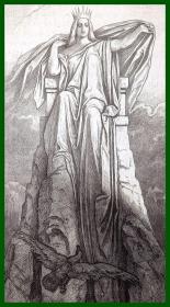1879年铜版蚀刻版画《少女峰之巅：阿尔卑斯山皇后的冰雪王座》（Die Jungfrau）-- 出自19世纪著名奥地利浪漫主义画家，莫里兹·冯·施温德（Moritz Von Schwind）作于1863年的油画，藏于巴伐利亚国家绘画陈列馆 -- 少女峰名字来自当地流传的故事，因山上经常有云层笼罩，少女“羞涩”不愿见人因而得名 -- 后附卡纸30*21厘米，版画纸张20.5*11厘米